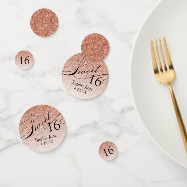 Rose Gold Glitter Glam Personalized Sweet 16 Confetti (Group)