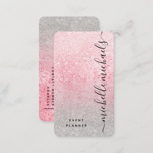 Rose Gold Glitter Glam Script Dipped In Silver  Business Card