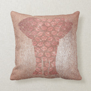 Rose Gold Glitter Glam Sparkle Lips Kiss Elephant Throw Pillow