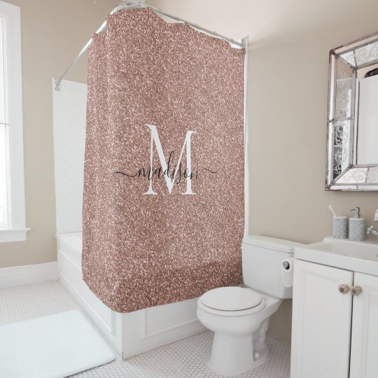 Rose Gold Glitter Glam Sparkle Monogram Script Shower Curtain | Zazzle.com