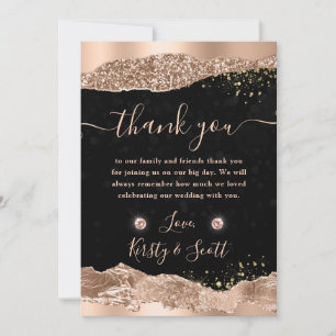Rose Gold Glitter Glam Tears Edges Wedding Thank You Card