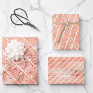 Rose Gold Glitter Glam White Pattern Wrapping Paper Sheets