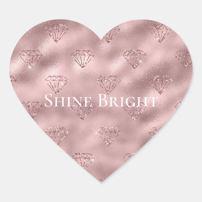 Rose Gold Glitter Glitz Diamonds Heart Sticker (Front)