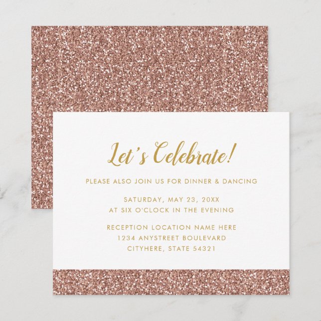 Rose Gold Glitter & Gold A2 Reception Card (Front/Back)