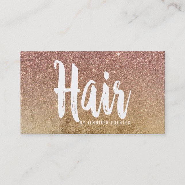 Rose Gold Glitter Gold Mesh Hair Stylist Business Card (Front)