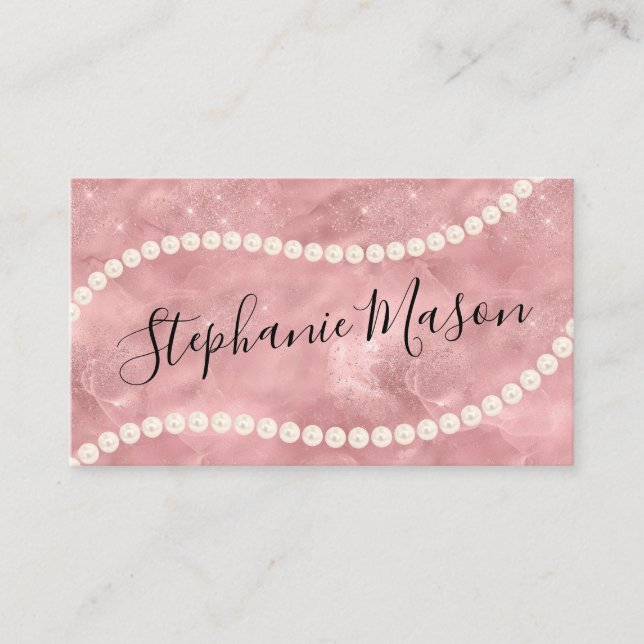 Rose Gold Glitter Gold Pearl Jewelry Shop Business Card (Front)