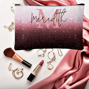 Rose gold glitter gradient personalized accessory pouch