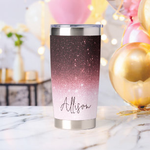 Rose gold glitter gradient personalized insulated tumbler