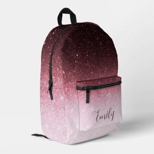 Rose gold glitter gradient personalized printed backpack
