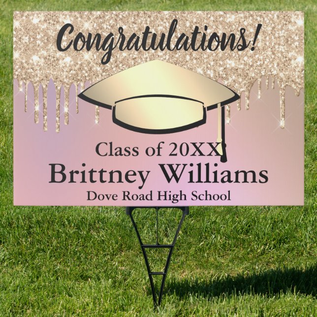 Rose Gold Glitter Graduation Announcement Sign (Insitu)