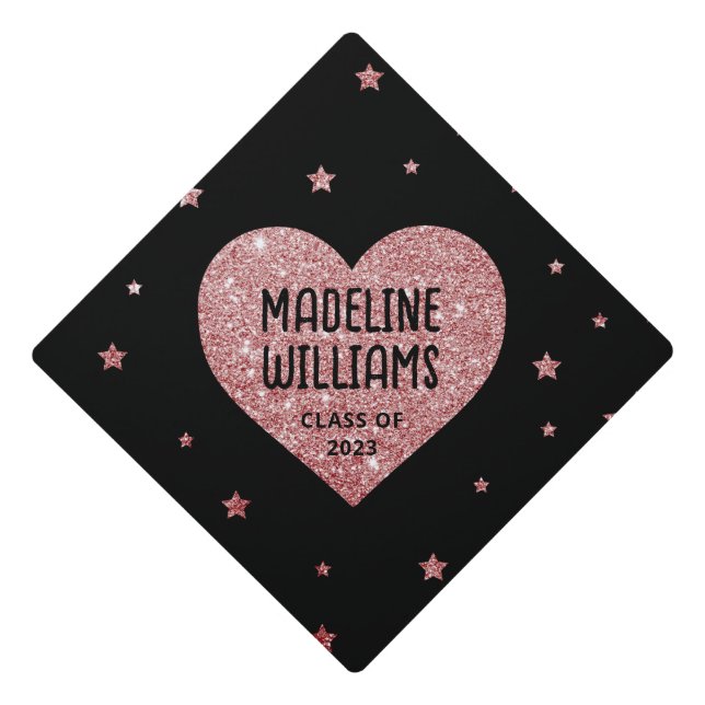 Rose Gold Glitter Graduation Cap Topper (Front)
