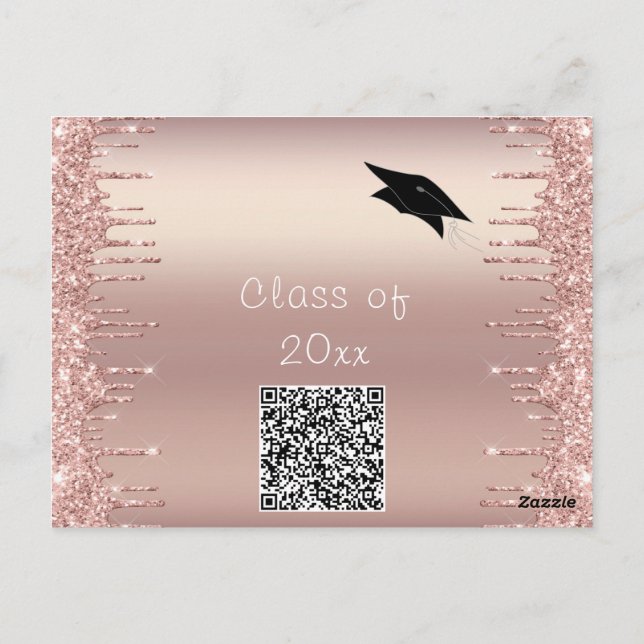 Rose Gold Glitter Graduation Invitation Example Postcard (Back)
