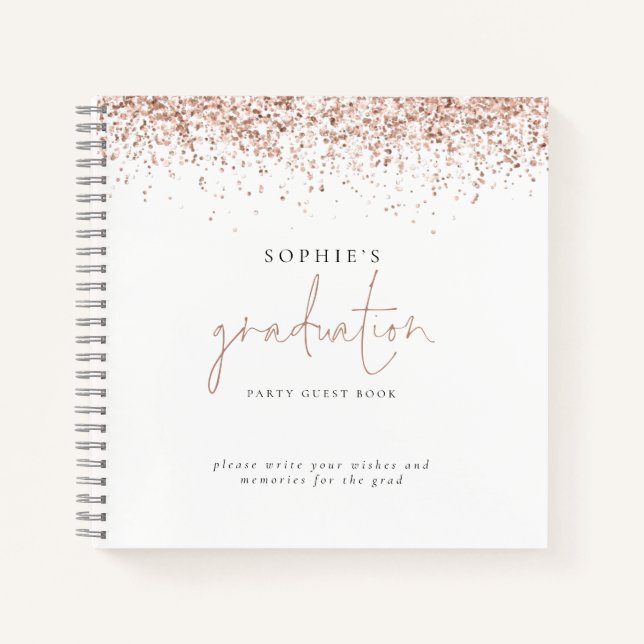 Rose Gold Glitter Graduation Party Guest Book (Front)
