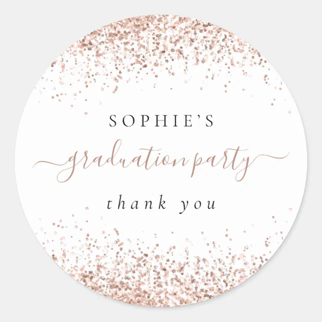 Rose Gold Glitter Graduation Party Thank You Classic Round Sticker | Zazzle