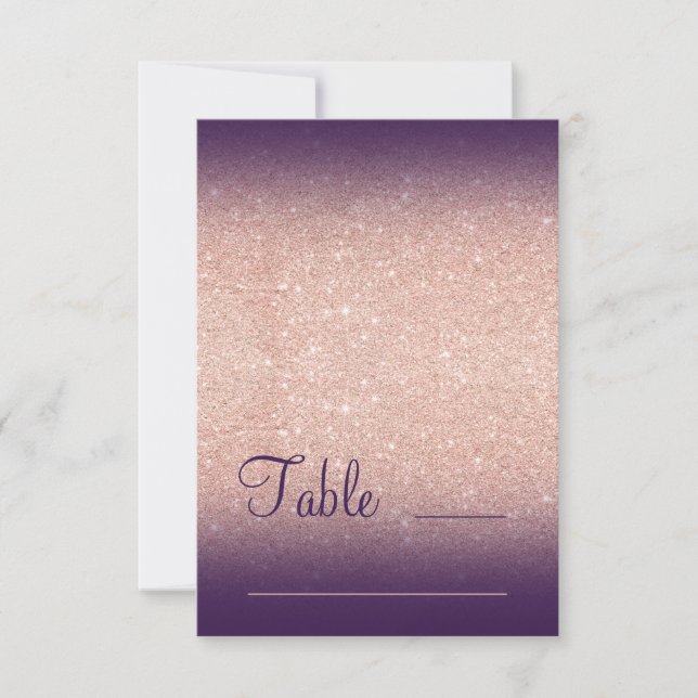 Rose gold glitter grape purple ombre place seating invitation (Front)