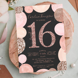 rose gold glitter gray balloon Sweet 16 photo Invitation