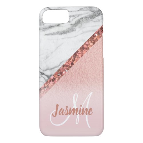 Rose Gold Glitter Gray Marble Girly Monogram iPhone 87 Case