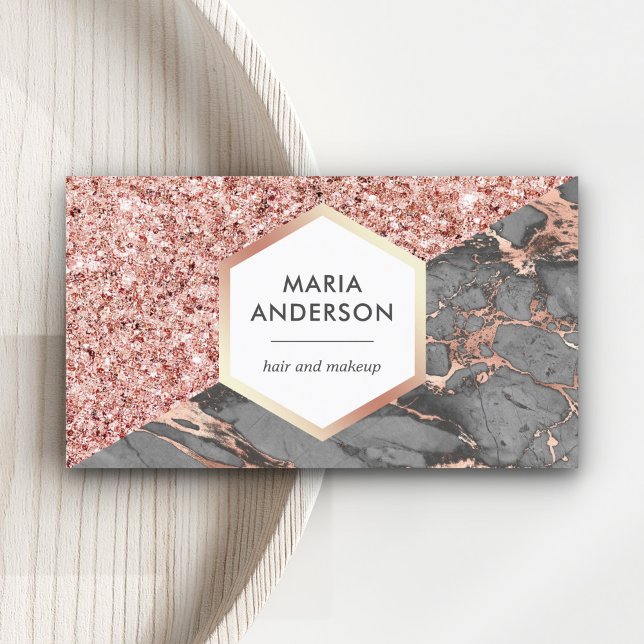 Rose Gold Glitter Gray Marble Makeup Artist Business Card (Creator Uploaded)