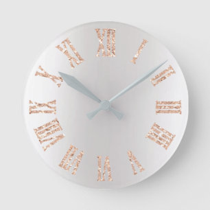 Rose Gold Glitter Gray Silver Ombre Minimal Black Round Clock