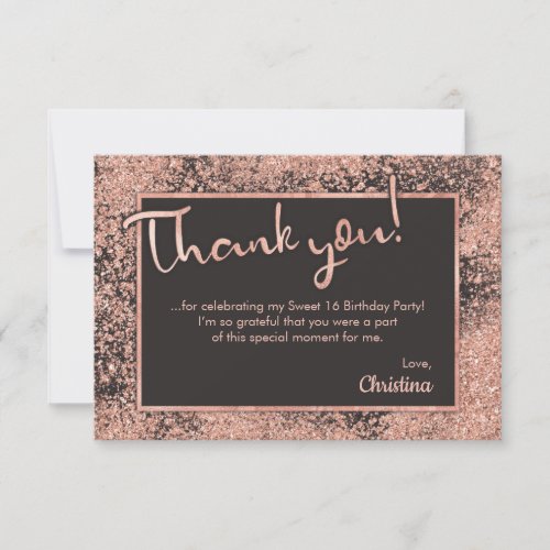 Rose Gold Glitter  Gray Sweet 16 Glam Popular Thank You Card