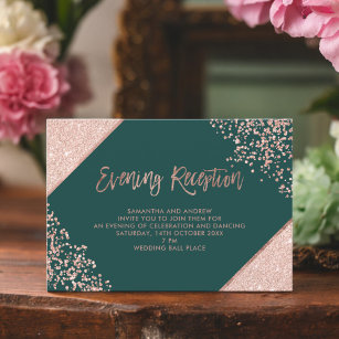 Rose gold glitter green script evening reception enclosure card