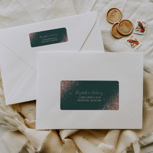 Rose Gold Glitter Green Wedding Return Address Label