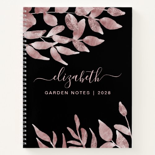 Rose Gold Glitter Greenery Monogram Notebook