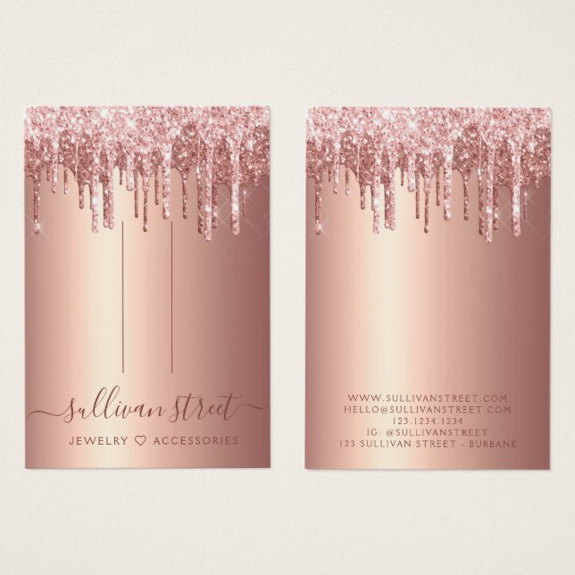 Rose Gold Glitter Hair Clip Jewelry Display Card (Front & Back)