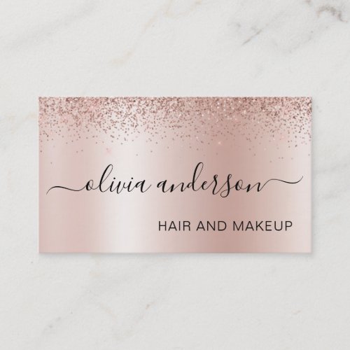 Rose Gold Glitter Hair Makeup Salon Metallic Business Card