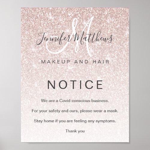 Rose Gold Glitter Hair Salon COVID Conscious Poster