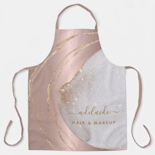 Rose Gold Glitter Hair Stylist Script Salon Name Apron