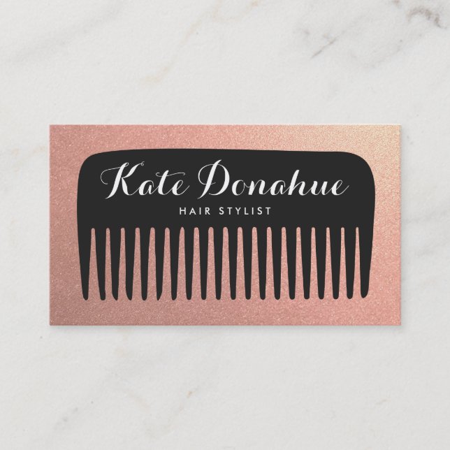 Rose Gold Glitter Hairstylist Comb Salon Business Card (Front)