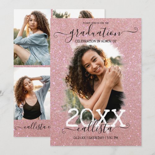Rose Gold Glitter Halo Photo Collage Graduation
