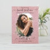 Rose Gold Glitter Halo Photo Collage Sweet 16 Invitation (Standing Front)