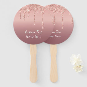 Rose Gold Glitter Hand Fans Personalized Text Name