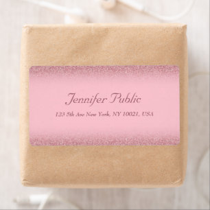 Rose Gold Glitter Handwriting Script Name Template Label