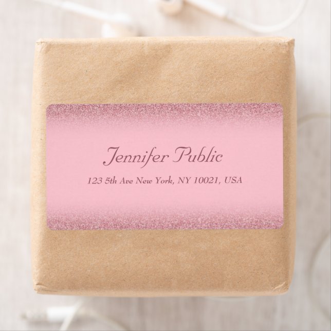 Rose Gold Glitter Handwriting Script Name Template Label (Insitu)