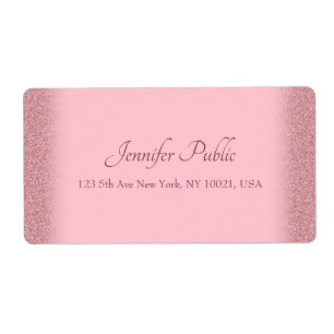 Rose Gold Glitter Handwriting Script Template Chic Label