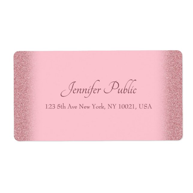 Rose Gold Glitter Handwriting Script Template Chic Label (Front)