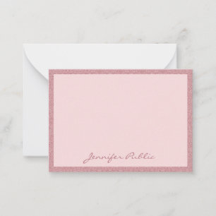 Rose Gold Glitter Handwritten Elegant Modern Note Card