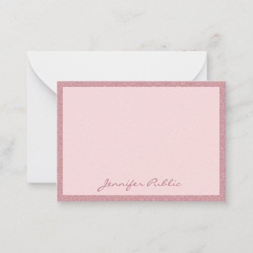Rose Gold Glitter Handwritten Elegant Modern Note Card
