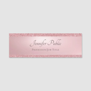 Rose Gold Glitter Handwritten Modern Template Name Tag