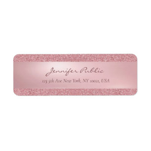 Rose Gold Glitter Handwritten Name Script Return Label