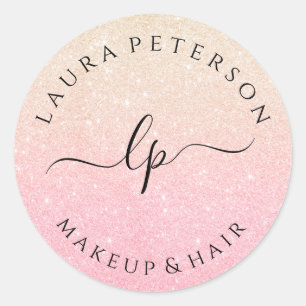 Rose gold glitter handwritten script calligraphy classic round sticker