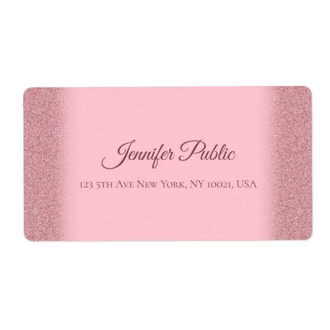 Rose Gold Glitter Handwritten Script Luxurious Label (Front)