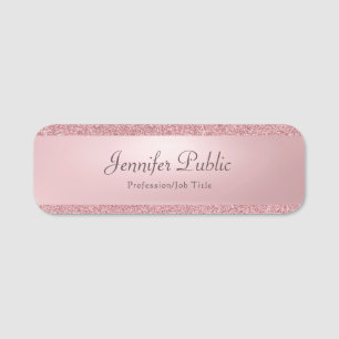 Rose Gold Glitter Handwritten Script Name Elegant Name Tag