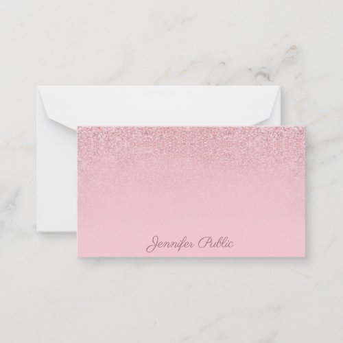 Rose Gold Glitter Handwritten Script Name Elegant Note Card