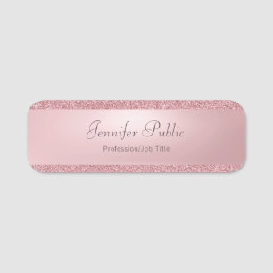 Rose Gold Glitter Handwritten Script Name Modern Tag