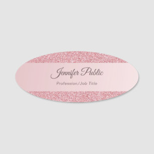 Rose Gold Glitter Handwritten Script Template Name Tag
