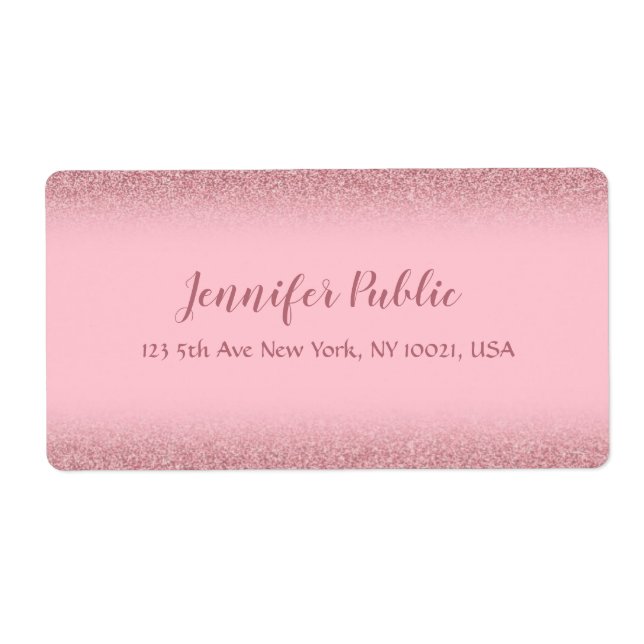 Rose Gold Glitter Handwritten Template Shipping Label (Front)
